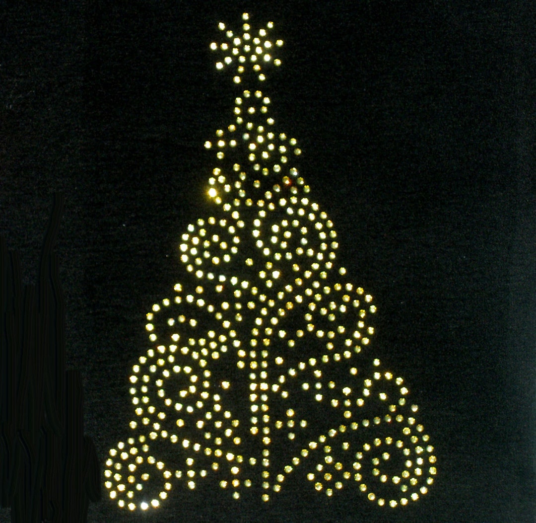 8 X 5 GOLD Christmas Tree Iron on Rhinestone Transfer for T Shirt Etsy