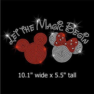 10.1" wide Minnie Mickey Mouse Let the Magic Begin iron on rhinestone TRANSFER