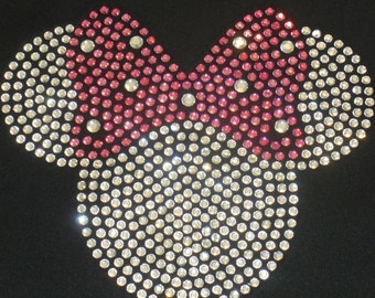 6.5" clear/pink Minnie Mouse rhinestone bling TRANSFER for Disney shirt