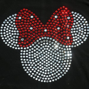 Hierro rojo de Minnie Mouse de 5 pulgadas en transferencia de pedrería BLING para camiseta o disfraz de Disney
