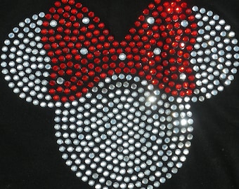 5 inch red Minnie Mouse iron on BLING rhinestone transfer for Disney t shirt or costume