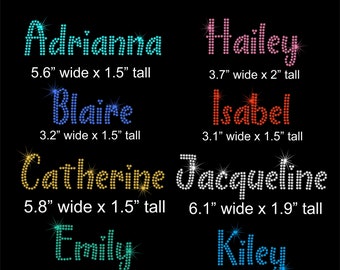 Small 2.0-2.7" tall Double Row Sweet pretty Script Font iron On NAME rhinestone transfer letters PERSONALIZED ss6 rhinestones