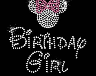 Toddler 5.7" Birthday girl Minnie Mouse iron on rhinestone transfer your color choice