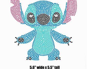 5.6" Stitch (toddler) iron on rhinestone transfer applique patch bling from Lilo & Stitch