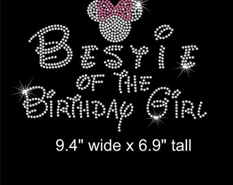 Bestie of the birthday girl Minnie Mouse iron on rhinestone transfer your color choice