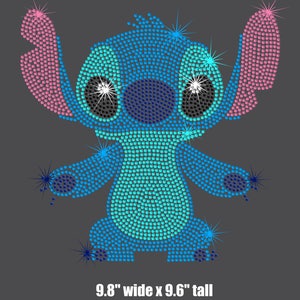 BIG 9.8" Stitch iron on rhinestone transfer applique patch bling from Lilo & Stitch