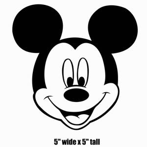 May include: Black and white cartoon illustration of Mickey Mouse's face. The image is 5 inches wide and 5 inches tall.