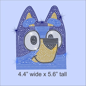 4.4&quot; BLUEY iron on rhinestone transfer applique patch bling
