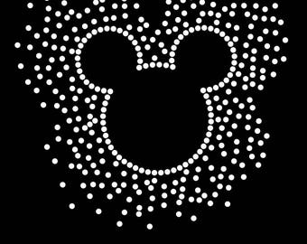 Choice of 6.3" Mickey Mouse iron on scatter rhinestone transfer bling applique patch