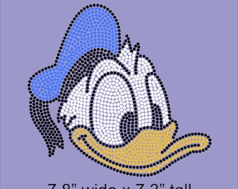 7.8 in wide DONALD DUCK iron on rhinestone transfer