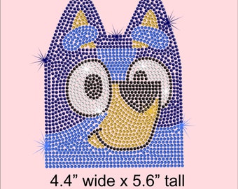 4.4" BLUEY iron on rhinestone transfer applique patch bling