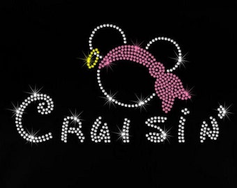 9.7 Disney Cruise Cruisin' Pirate Mickey Minnie iron on rhinestone Disney bling transfer for t shirt your color choice