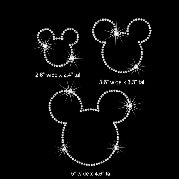 2.6" 3.6" OR 5" Mickey Mouse Disney iron on rhinestone transfer your color choice