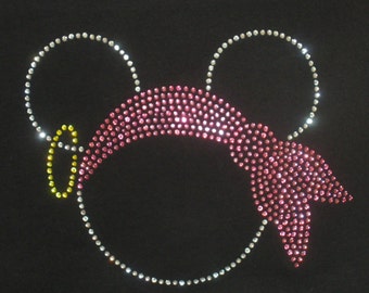 7.5" Pirate Minnie PINK bandana iron on rhinestone transfer for Disney t shirt