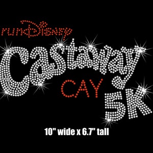 10&quot; Castaway Cay RunDisney 5K iron on rhinestone BLING transfer applique patch