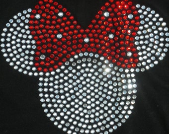 2.5 inch clear/red Minnie Mouse iron on rhinestone Tiny transfer for Disney t shirt or costume