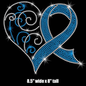 8.5 Awareness Dark Blue Capri Ribbon iron on rhinestone transfer image 1