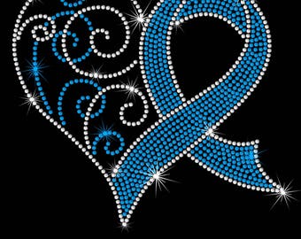 8.5" Awareness Dark Blue (Capri) Ribbon iron on rhinestone transfer