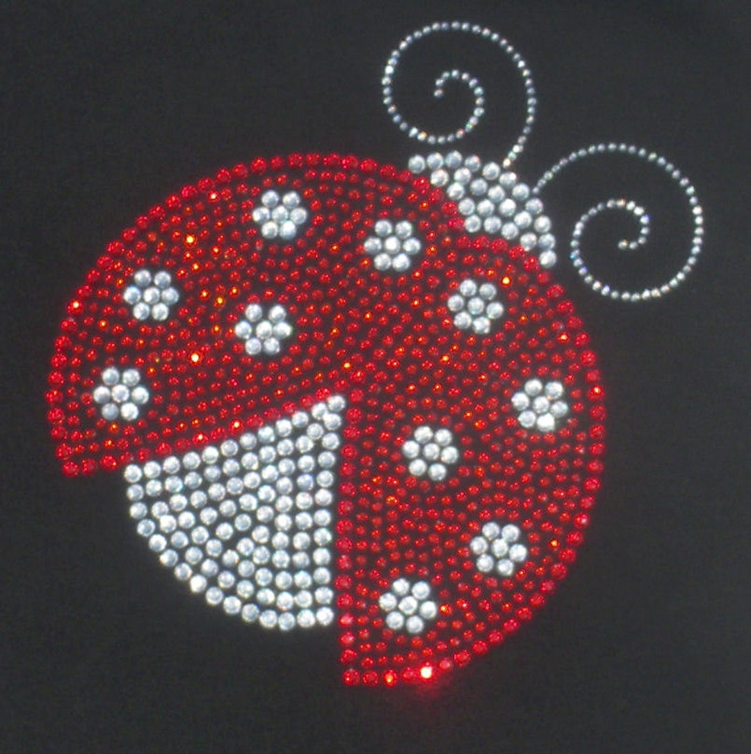 6.4 Red/clear LADYBUG Rhinestone Iron on Transfer Lady Bug Hot Fix