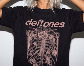 Deftones Graphic T-Shirt, Vintage Band Shirt, 90s Grunge Music Tee, Gothic Floral Ribcage Shirt, Alternative Rock Gift