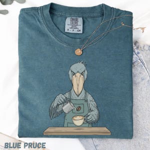 Grumpy Shoebill Barista shirt | Coffee Stork Illustration, Latte Art Tee