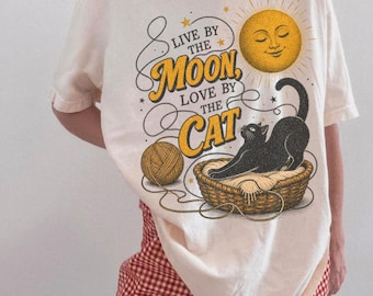 Live By the Moon Love By the Cat T-Shirt | Cat Illustration, Moon Graphic