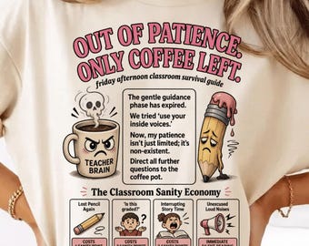 Funny Teacher Survival Guide Shirt, Out Of Patience Coffee Tee, Friday Classroom Sanity Economy, Back To School Teacher Gift, Comfort Colors