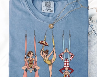 Circus Nocturne Aerialists T-shirt | Vintage Silks Illustration