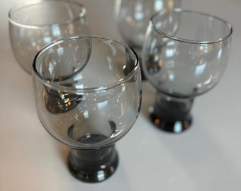 Vintage Libbey Stax smoked gray water beer glasses. Set of two.