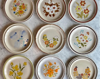 Vintage 1970's mismatched floral stoneware dinner plates made in Japan! Sold individually.