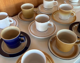 1970's stone ware cups & matching saucers, made in Japan. Sold separately.