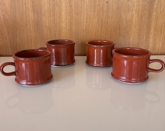 Vintage 1970's stoneware brick and brown stackable mugs made in Japan. Set of four.