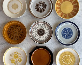 Vintage 1960/70's mismatched geometric stoneware dinner plates. Sold individually.