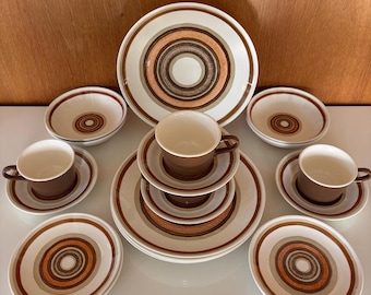 Midcentury Cavalier Ironstone Santa Fe dinnerware set. 4 place settings, 20 pieces.