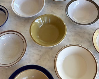 Vintage 1970's mismatched minimal, stoneware/porcelain cereal bowls, made in Japan and Scandinavia. Sold individually.