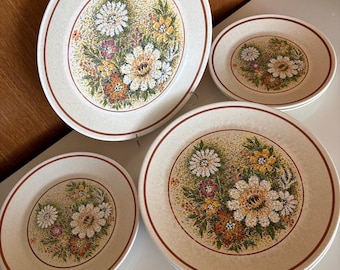 Vintage 1970's Magic Garden Temper-ware by Lenox. 4 place settings, 8 pieces.