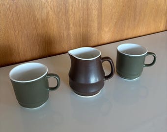 Vintage 1970's Stoneware "Casual Ceramics" Mugs and Creamer Made Japan. Sold Individually.