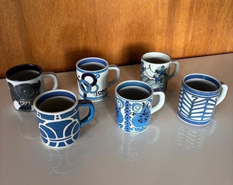 Royal Copenhagen Annual Small Mug, 1968, 1969, 1970, 1971, 1972, 1974. Sold individually.
