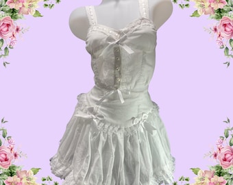 Dollette Bo-Peep Coquette Petticoat with Lolita Lace Frill Chemise. Elegant Cotton Voille Victorian Camisole and Skirt. Order Separately