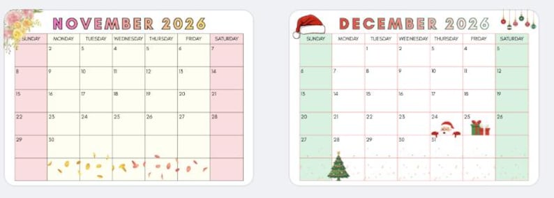 2026 Seasonal Printable Calendar | Cute Monthly Planner | Instant ...