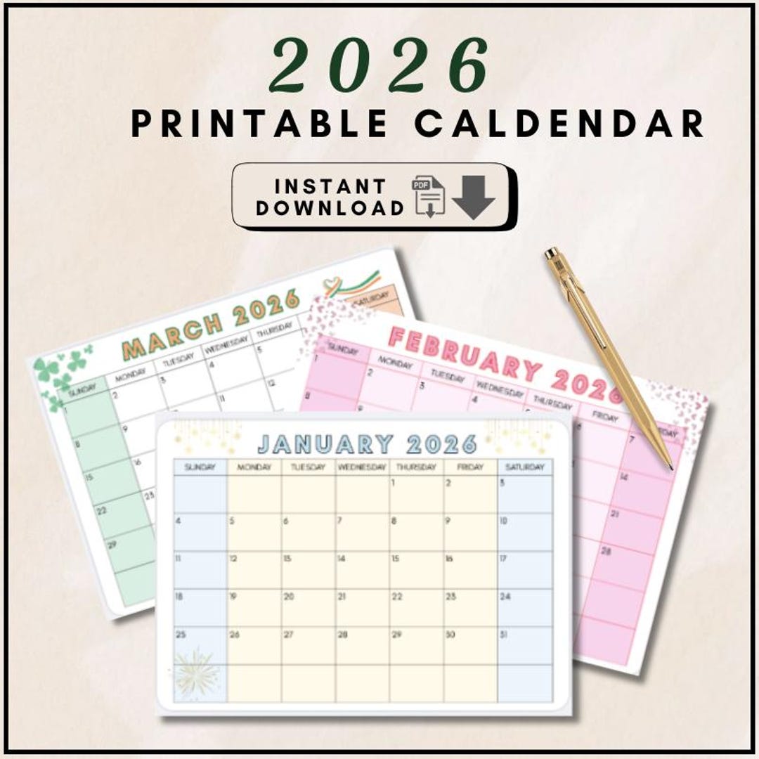 2026 Seasonal Printable Calendar | Cute Monthly Planner | Instant ...