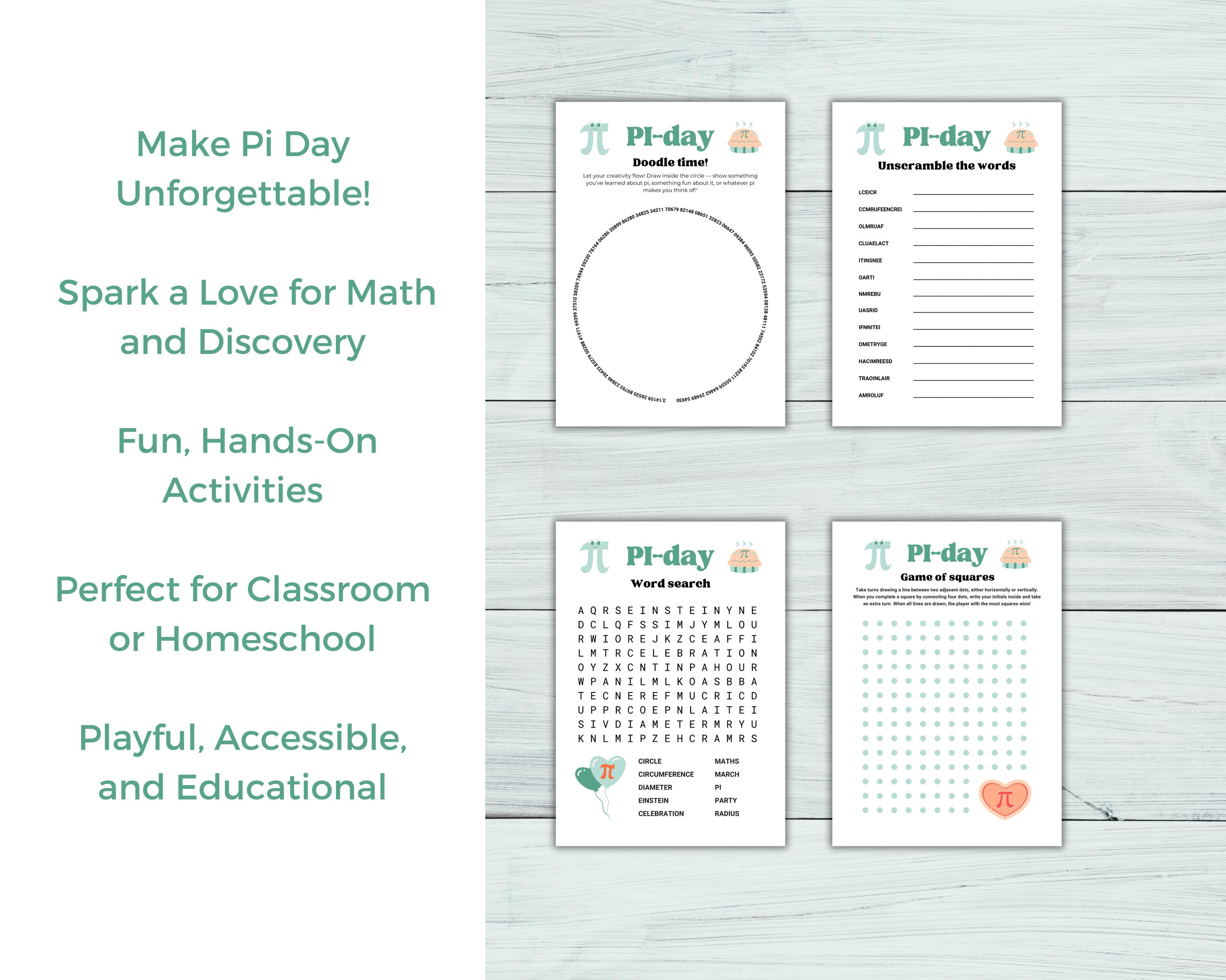 Pi Day Activity Bundle, Printable Games for Pi Day Party, Math