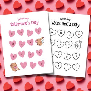 Calendario de cuenta regresiva para el día de San Valentín con capibaras, calendario de San Valentín imprimible, decoración de San Valentín, tamaño A4 y carta de EE. UU., color y blanco y negro