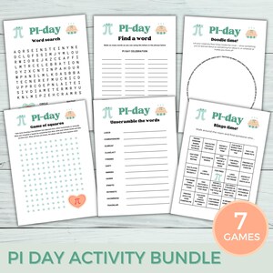 Pi day activity bundle, printable games for pi day party, math teacher, classroom activity, homeschool activity, Bingo Game, Word search