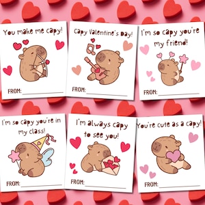 Tarjetas de San Valentín con capibaras para niños, adolescentes y aulas
