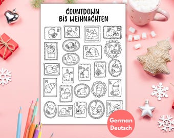 Tysk kapybara julnedräkning målarbild, adventskalender utskrivbar, nedräkningskalender för barn, semestermålarposter, kapybara present