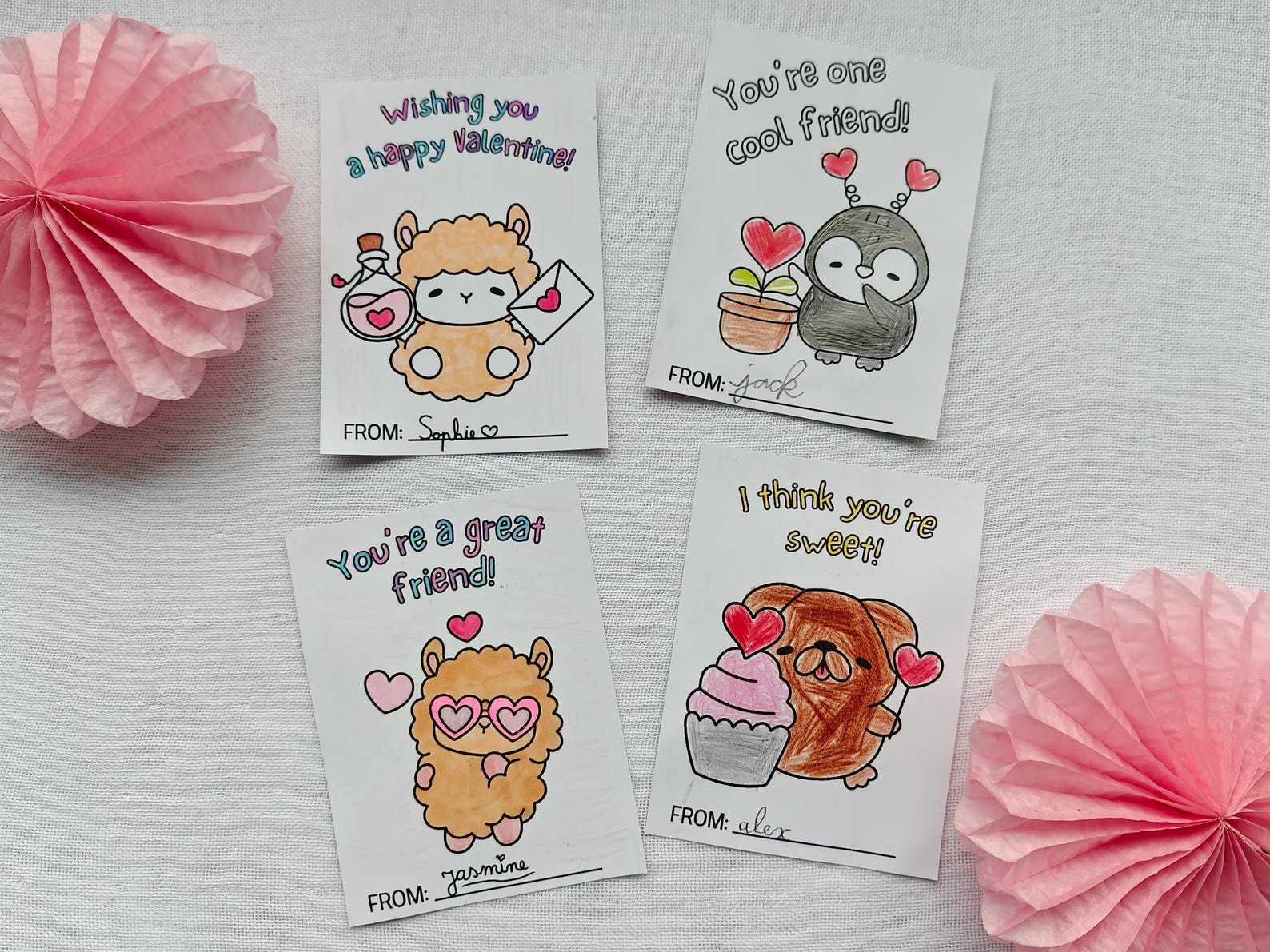 Valentines Coloring Cards for Kids, 24 Printable Valentine's Day Cards ...