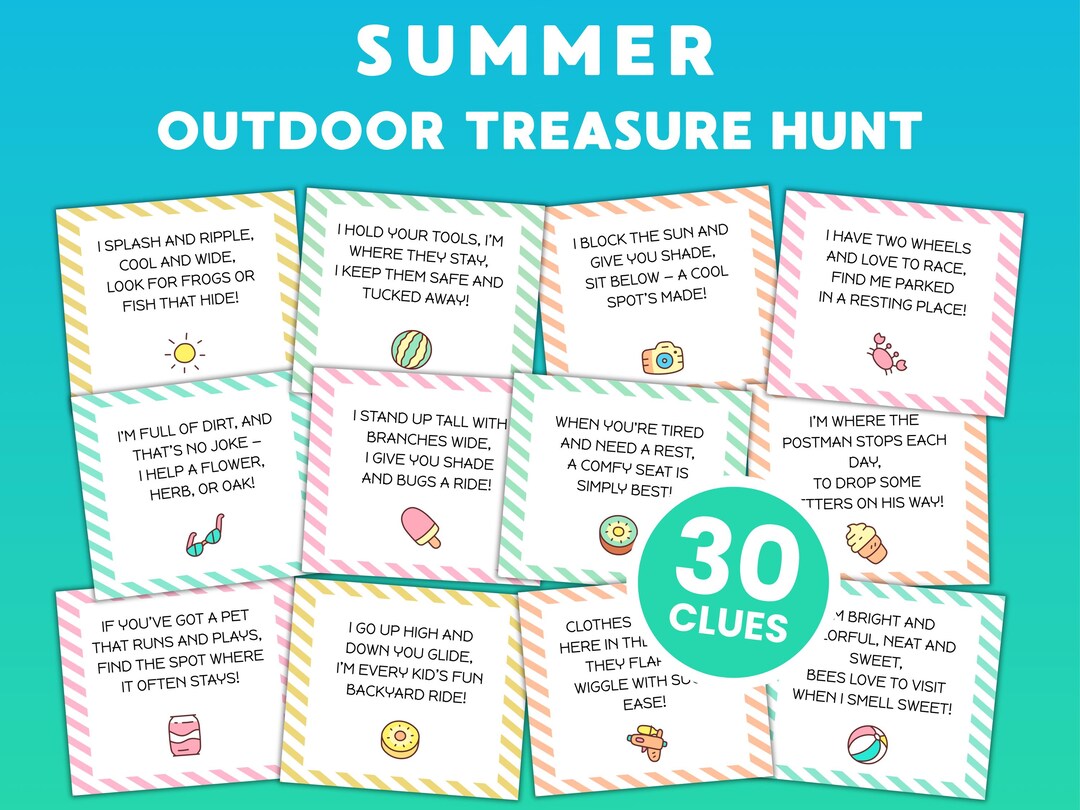 Summer Outdoor Scavenger Hunt for Kids, Treasure Hunt With Clues, Easy ...
