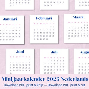 Calendario da tavolo DUTCH 3x3 Mini calendario da tavolo 2025 stampabile, calendario tascabile, inizio lunedì e domenica, formato A4 e lettera, Nederlands