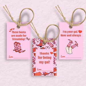 Cowgirl Galentine Geschenkanhänger, Galentine's Day Geschenkanhänger, 3 Designs, Cowboy Boots Thema